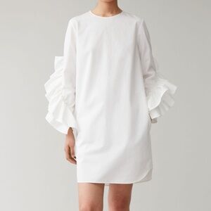 COS – Dress With Sleeve Ruffles – White